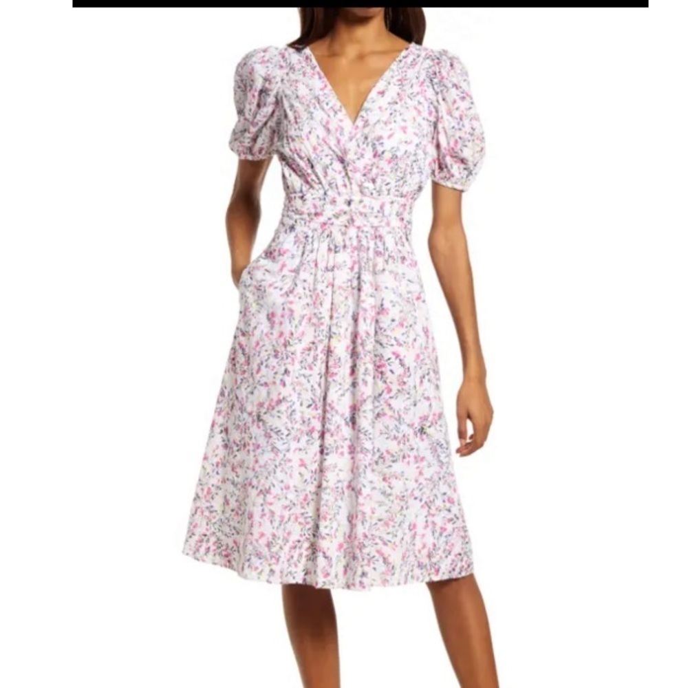 French Collection “Flores” Puff Sleeve Dress - Picture 1 of 12
